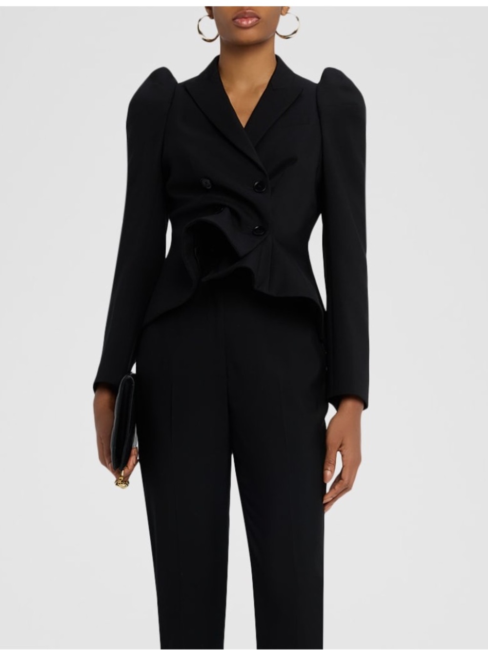 Runway Alexander McQueen Black Double-Breasted Puff-Shoulder Blazer